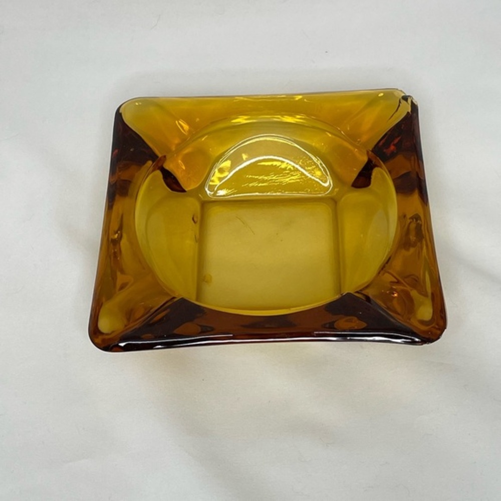 Antique Rare Amber glass heavy ashtray